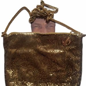 Whiting & Davis Vintage Gold Brass Saint Mesh Bag